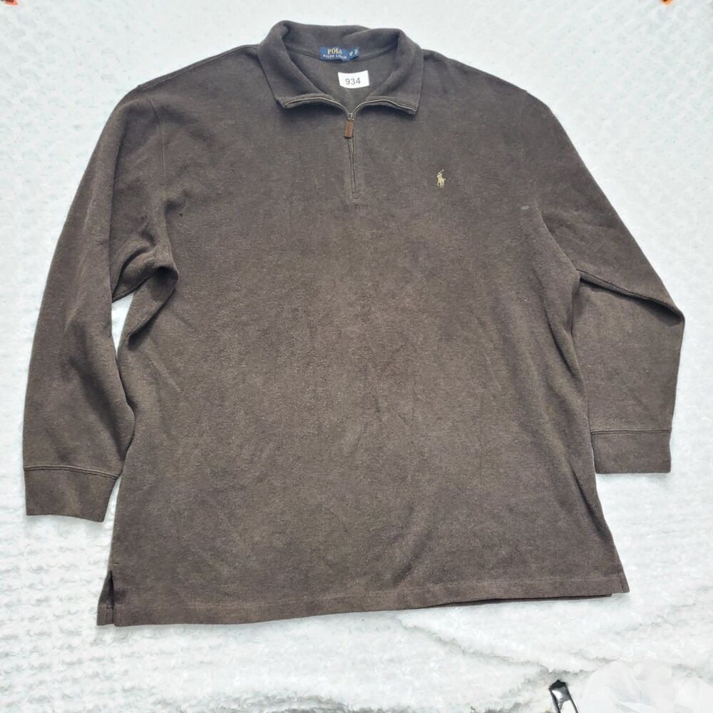 Polo Ralph Lauren Quarter Zip Pullover Sweater Mens Brown Embroidered Pony Big